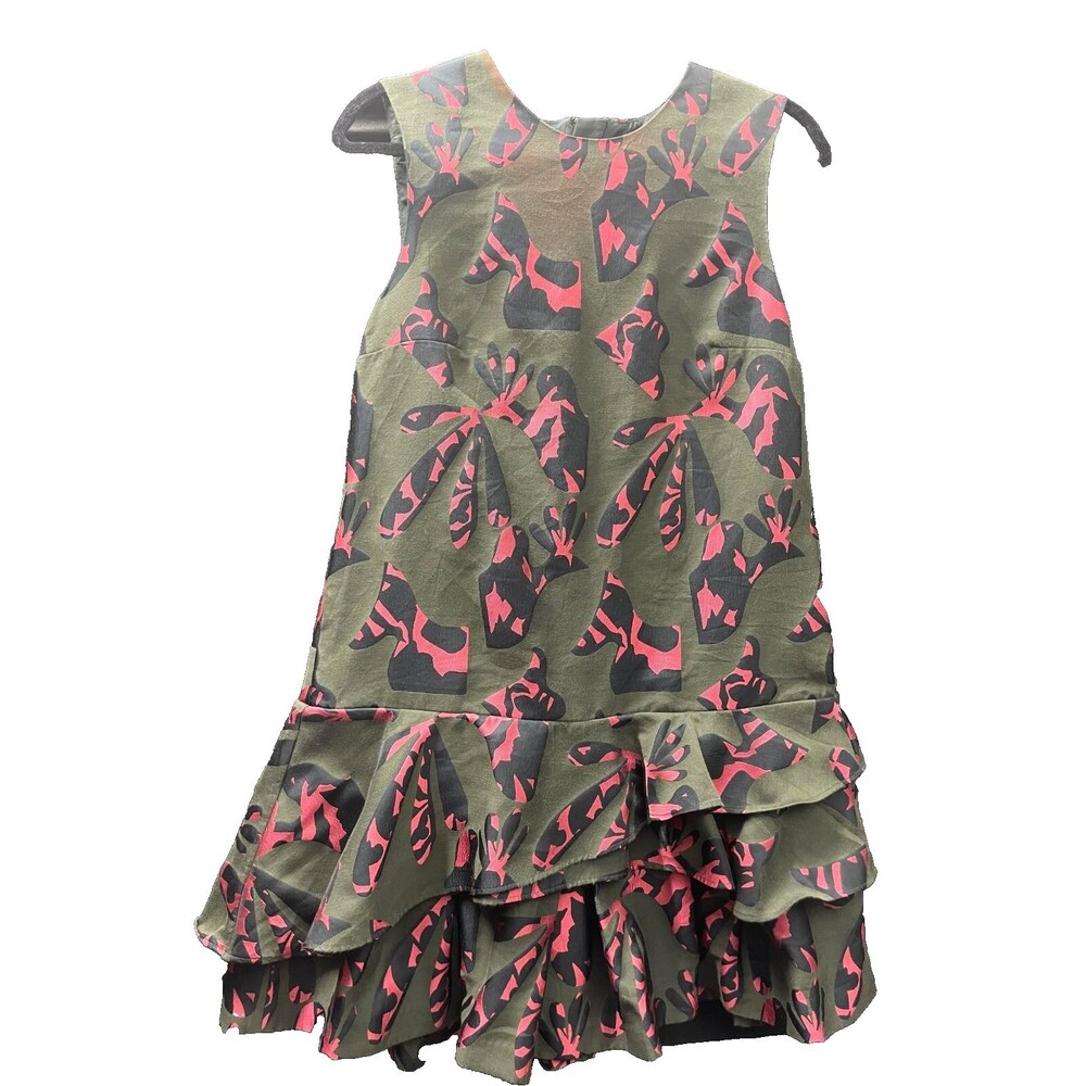 Banana Republic Dress Green Pink Black Size 10 Zip Back Sleeveless